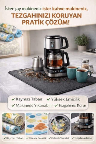 Çay Matı Çay Makinesi % 100 Mikrofiber Altlığı Su Emici Tezgah Koruyucu Kurulama Matı Çok Renkli