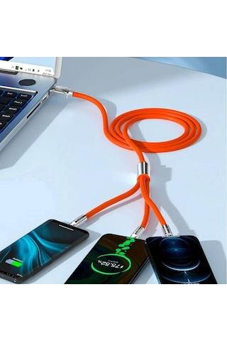 Buffer 3 Şarj Aleti 1 Arada Çinko Alaşım Hızlı Şarj Kablosu Turuncu