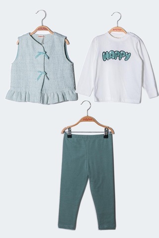 Kız Bebek Yelek Bluz Ve Tayt 3'lü Takım Yesil