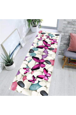 Kelebek Desen Mutfak Halısı, Antialerjik Halı, Leke Tutmaz, Kayma