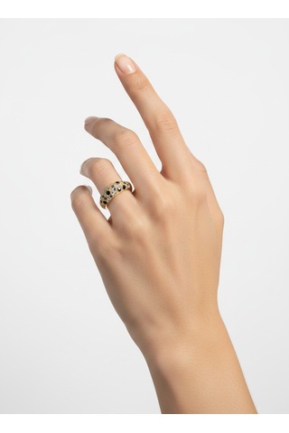 Valmont Accessories Kadın Gold Renk Lacivert Ve Beyaz Taşlı Bombeli Yüzük