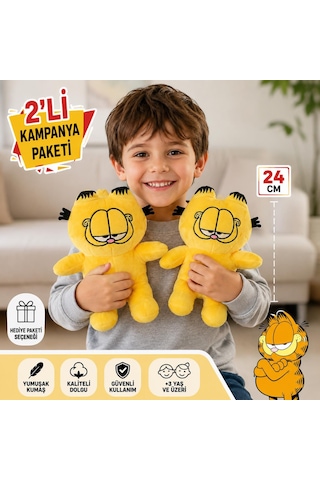 2li Paket Garfield Peluş Oyuncak 24 Cm Yumuşak Uyku Arkadaşı Yastık Peluş Karakter Figür Seti 2 Adet Sarı