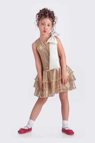 Etekli Şık Elbise Pullu 3 Kat Altın