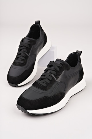 Muggo Svenson Kalın Taban Bağcıklı Hakiki Deri Erkek Günlük Sneaker Spor Ayakkabı Siyah
