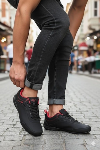 M.P 252 7332 Rahat Esnek Sneaker Erkek Ayakkabı Siyah - Kırmızı