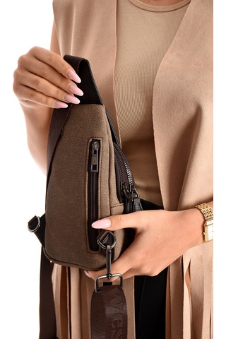 Westpolo Unisex Vegan Deri Çapraz Göğüs Ve Omuz Çantası Body Bag - 7044kes Kahverengi