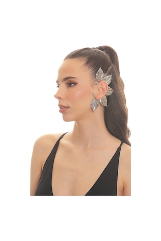 Kadın Gümüş Renk Lak Kaplama Zirkon Taşlı Yaprak Stilizesi Sol Kulak Earcuff&kıkırdak Küpe Çok Renkli