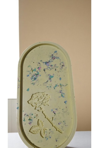 Gül Çizimli El Yapımı Dekoratif Tabak Özel Tasarım 23 X 13 Cm - Sarı Sarı