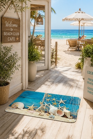 Esnature Deniz Kumsal Deniz Yıldızlı Mavi Kapı Önü Paspası 45x70 Cm Çok Renkli