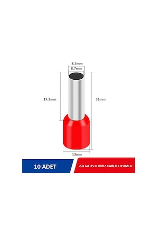 2-4 Ga Kablo İçin Oto Amfi Ve Blok Giriş Ucu 10 Adet