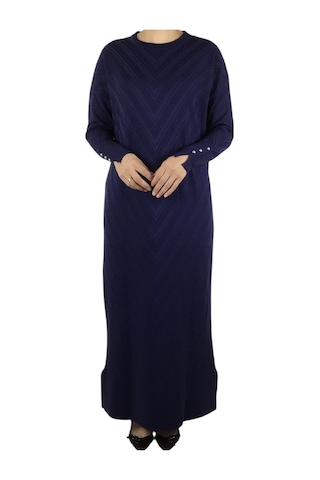 Kadın Düşük Kol Desenli Triko Elbise Elbise3 Lacivert