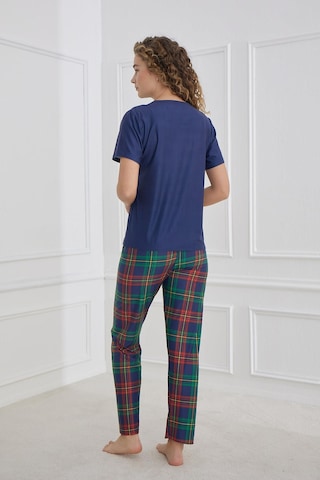 Kompedan Kadın Ekose Desenli Bisiklet Yaka Pijama Takım Lacivert 30102-1281 Lacivert