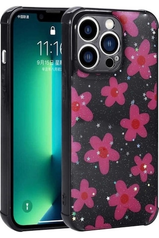 Apple Uyumlu iPhone 12 Pro Max Kılıf Simli Desenli Kamera Korumalı Parlak Zore Popy Kapak Çiçek