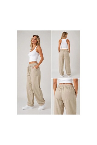 Meridefashion Bej Balon Kesim Lastikli Rahat Pantolon 44