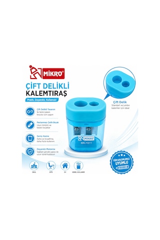 Mikro Çift Delikli Kalemtıraş 12 Adet Tek Kutu Hazneli Standart Ve Jumbo Kalem Uyumlu Mk-1011