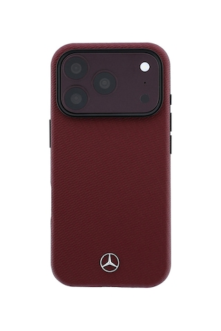 Apple Uyumlu iPhone 18 Pro Kılıf Mercedes Benz Lisanslı M-safe Uyumlu 3d Metal Logolu Wrap Wood Deri Kapak Bordo