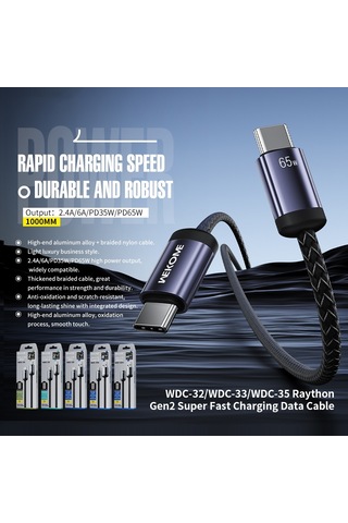 Wk Wdc-32m Raython Gen2 1m 3a Usb Micro Usb Hızlı Şarj Veri Kablosu Siyah