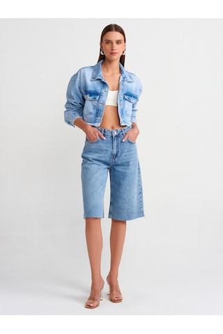 Dilvin Crop Denim Ceket Mavi