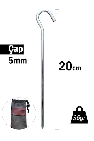 Worldcamp Çadır Tarp Kazığı 5mm 20cm Galvanizli 6 Adet Gri