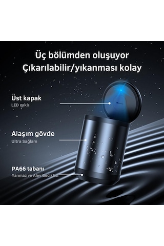Polham Premium Led Işıklı Kapaklı Araç İçi Küllük, Yıkanabilir, Koku Önleyici Sigara Tutuculu Küllük