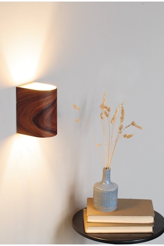 Bombe Kenar Yansıtma Tasarım Çift Yönlü Ahşap Salon Duvar Aplik Koyu Kahverengi