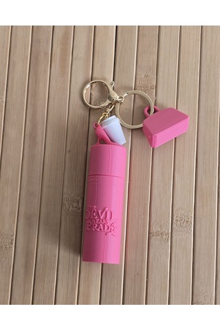 Şeytan Moda Giyer Modeli Ruj Kutusu Şeklinde Anahtarlık Charm Pembe