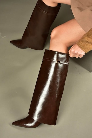 Fox Shoes V820141860 Kahverengi Rustik İnce Topuklu Kadın Çizme Kahverengi