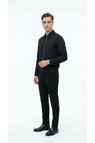Plus Scorpion Erkek Slim Fit Bomber Fermuarlı Mont Ceket Esnek Kumaş Günlük Şık Casual Ceket Siyah