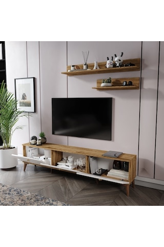 Simple Modern 180 Cm Smp18033 Tv Ünitesi 2 Raflı Eekru Ceviz Ceviz - Ekru