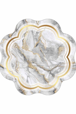Gri Gold Çerçeveli Kaymaz Tabanlı Lazer Kesim Halı Rv306n11 Gri - Gold