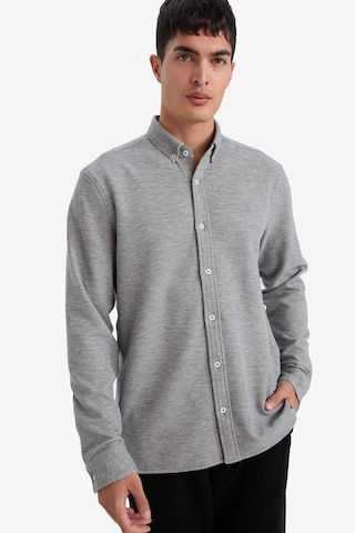 Defacto Regular Fıt Polo Yaka Penye Uzun Kollu Gömlek F9049ax26spgr210 Gri-gr210