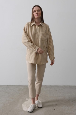 Çizgili Tek Cep Gömlek - Taş Karışık