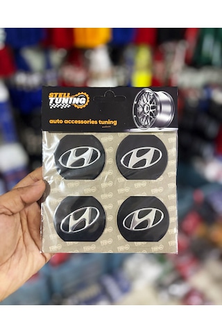 Universal Araç Uyumlu, Hyndai Jant Göbeği Arması, Sticker 4'lü Set 60mm Gümüş