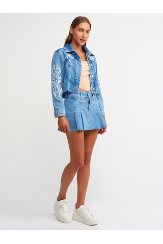 Dilvin Kabartma İşlemeli Kot Mont Mont