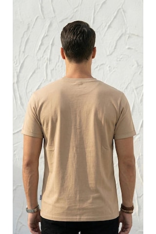 Plus Scorpion T02 Kol Katlama Erkek Slim Fit Basic Tişört Bisiklet Yaka, Düz Kumaş, Yazlık Model Taş
