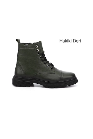 Gönderi R Haki Floter Gön Hakiki Deri Fermuarlı Bağcıklı Erkek Postal Bot 81501 Haki