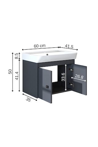 Ada Lavabolu Mat Suntalam Banyo Alt Dolabı 60 Cm Antrasit