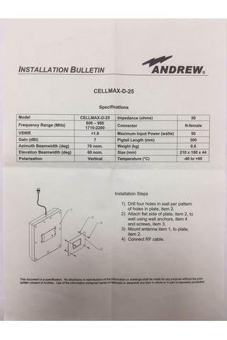 Directional Panel Anten 806/2200 Mhz N Female Konnektör