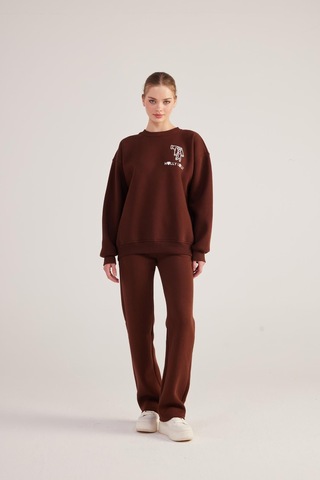 Holly Lolly Oversize Kesim Unisex Gaslighting Sweatshirt Kahve