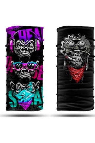 Dair Maymun Desenli 2'li Set Boyunluk Bandana Outdoor Balaklava Yüz Ma