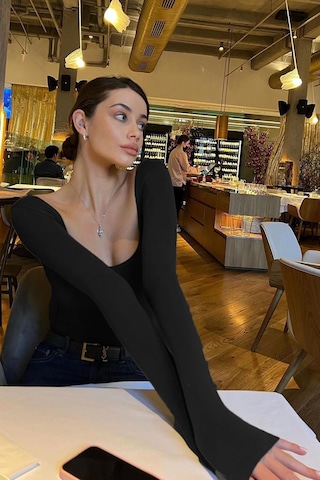 Madmext Siyah Kayık Yaka Kadın Body Mg1840-siyah Siyah
