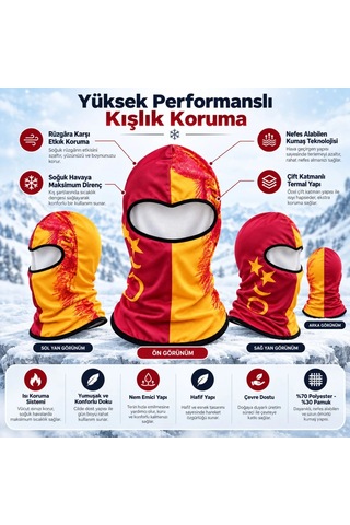 Teorastore Taraftar Maskesi Kışlık Unisex Termal Balaklava Boyunluk Nefes Alabilen Rüzgara Dayanıklı Kırmızı