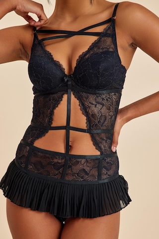 Roma Siyah 4'lü Dantelli Sütyen, Babydoll, Külot Çeyiz Seti Siyah