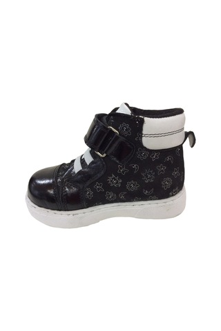 Ortopedikal 1001 Ridente Siyah Baskılı Bebe Kız Çocuk Bot % 100 Deri Lastik Ve Cırtlı Siyah Beyaz