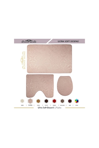 Bonny Home 3Lü Pudra Ultrasoft Desenli Klozet Takımı Paspas Seti Pudra