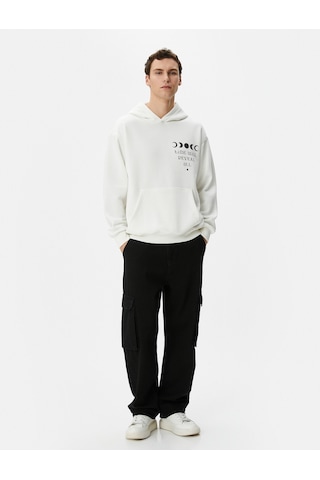 Koton Oversize Hoodie Arkası Baskılı Sloganlı Kanguru Cepli Beyaz 4sam70085mk Beyaz