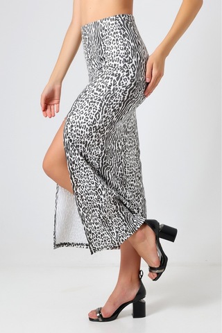 Gugus Kadın Derin Yırtmaçlı Dijital Baskılı Etek Maxi Boy 92 Cm Açıkrenk Leopar