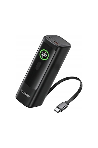 Rocoren 20000mah 100w Powerbank Dijital Ekranlı Hızlı Şarj Dahili Type-c Kablo + Usb-c + Usb-a Macbook, Tablet Ve Telefonlarla Uyumlu Taşınabilir Şarj Cihazı Siyah