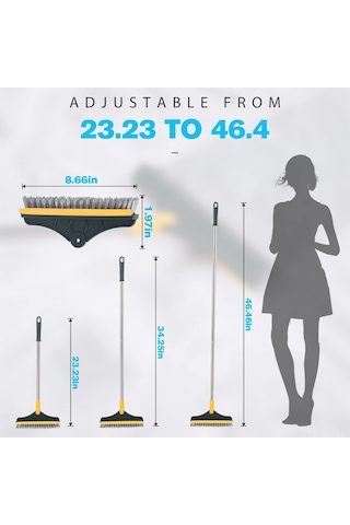 Neevoyu 3'ü 1 Arada Pp Zemin Fırçası - Sert Tüylerli + Silme Ucu İle Duvar, Duş, Mutfak Tekerlekli Temizlik Aracı Yeşil