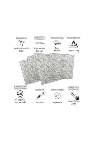 3 Boyutlu Duvar Paneli Kabartmalı Geometrik Yuvarlak Desen Pvc 41x41 Cm/ 6 Adet /1 M² Mermer